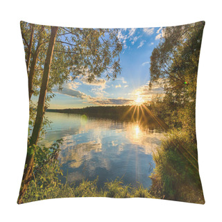 Personality  Scenic View Of Beautiful Sunset Above The River At Summer Pillow Covers