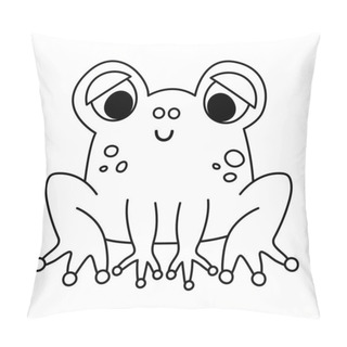 Personality  Vector Black And White Frog. Funny Woodland Swamp Animal. Cute Forest Line Illustration For Kids Isolated On White Background. Outline Sitting Toad Ico Pillow Covers