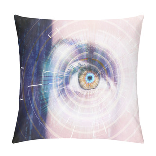 Personality  Abstract  Eye With Digital Circle. Futuristic Vision Science And Identification Concept Pillow Covers