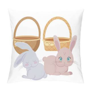 Personality  Cute Rabbits In Baskets Wicker Pillow Covers