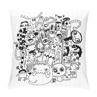 Personality  Vector Illustration Of Monsters And Cute Alien Friendly Pillow Covers