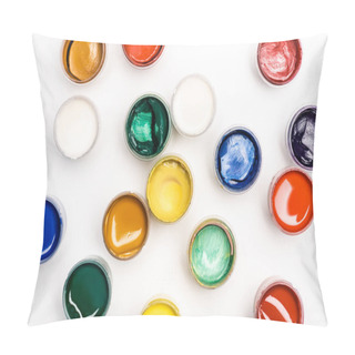Personality  Top View Of Colorful Gouache Paints On White Background Pillow Covers