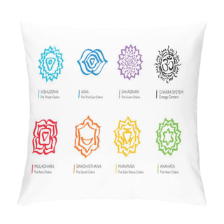 Personality  Chakras Vector Set - Ayurveda, Spirituality, Yoga Symbols. Pillow Covers