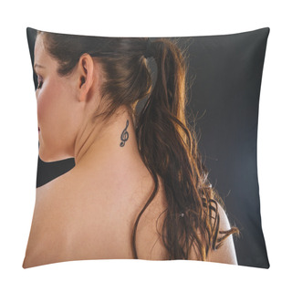 Personality  Treble Clef Tattoo On Her Neck Pillow Covers