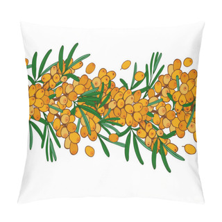 Personality  Seamless Ornament Branch Of Sea Buckthorn With Berries. Pillow Covers