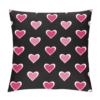 Personality  Valentine Outline Hearts Geometric Lines Repeat Seamless Pattern Design With Black Background. Pillow Covers