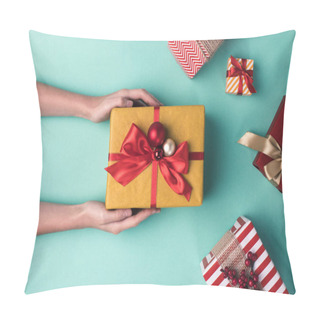 Personality  Hands Holding Christmas Gift Box Pillow Covers