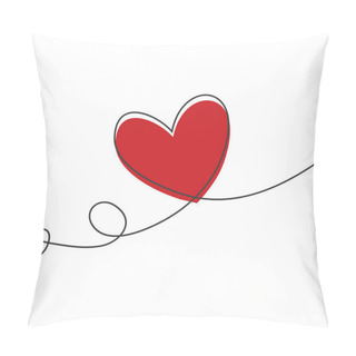 Personality  Heart In Continuous Drawing Lines And Glitch Red Heart In A Flat Style In Continuous Drawing Lines. Continuous Black Line. The Work Of Flat Design. Symbol Of Love And Tenderness Pillow Covers