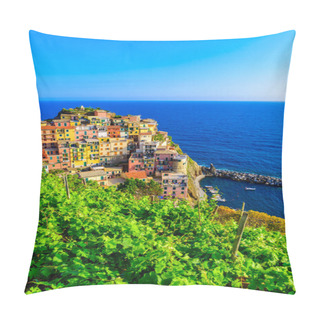 Personality  Manarola Village In Beautiful Scenery Of Mountains And Sea - Spectacular Hiking Trails In Vineyard With Flowers In Cinque Terre National Park,  Liguria, Italy, Europe Pillow Covers