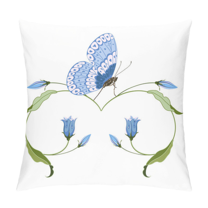 Personality  Hand drawn blue bell flower and butterfly , composition for design on white background. pillow covers