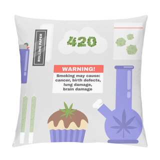 Personality  Cannabis. Marijuana. Weed. Set Of Smoking Tools. Lifestyle And Health. Flat Editable Vector Illustration, Clip Art Pillow Covers