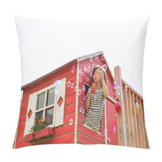 Personality  Boy Blowing Bubbles In A Wooden Playhouse Pillow Covers