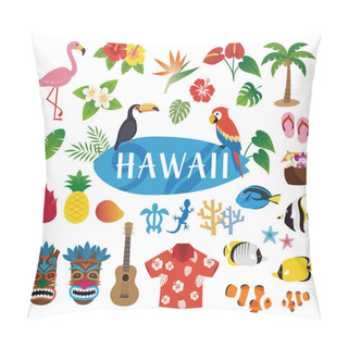 Personality  Hawaii Clip Arts Icon Set: Tropical Birds, Tropical Flowers, Tiki Masks, Aloha Shirt, Sea Turtles, Gecko, Tropical Fish, Ukulele, Palm Tree Pillow Covers