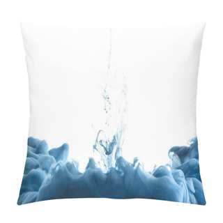 Personality  Close Up View Of Blue Paint Splash In Water, Isolated On White With Copy Space Pillow Covers