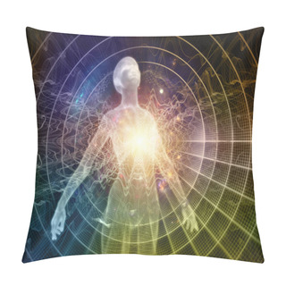 Personality  Light Within Series. 3D Rendering Of Human Figure, Radiating Light And Fractal Elements On The Subject Of Inner Energy, Astral Dimension And Spirituality. Pillow Covers