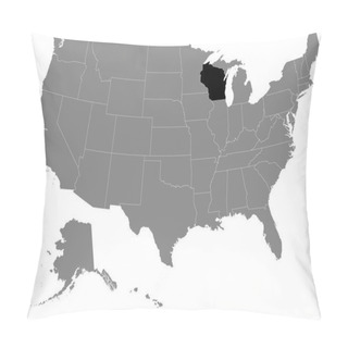 Personality  Black Location Map Of US Federal State Of Wisconsin Inside Gray Map Of The United States Of America Pillow Covers