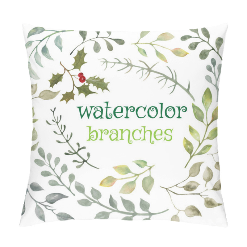 Personality   Watercolor Seamless Pattern With Abstract Branches, Leaves And Berries. Hand Drawn Floral Illustration Isolated On White Background. For Packaging, Wallpaper, Wrapping Design Or Print. Vector EPS. Pillow Covers