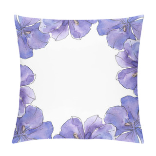 Personality  Blue Purple Flax. Floral Botanical Flower. Wild Spring Leaf Wildflower Isolated. Watercolor Background Illustration Set. Watercolour Drawing Fashion Aquarelle Isolated. Frame Border Ornament Square. Pillow Covers