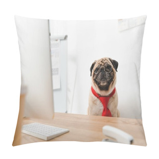 Personality  Business Dog At Workplace Pillow Covers