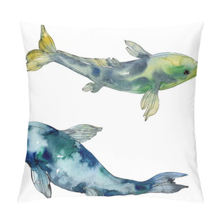 Personality  Spotted Aquatic Underwater Colorful Tropical Fish Set. Red Sea And Exotic Fishes Inside. Watercolor Background Set. Watercolour Drawing Fashion Aquarelle. Isolated Fish Illustration Element. Pillow Covers