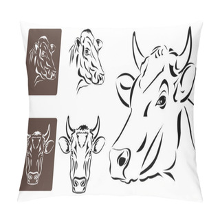 Personality  Line Art Of Cow's Head Pillow Covers