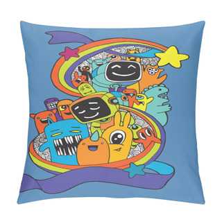 Personality  Hand Drawn Aliens , Monsters And Robot Cartoon Doodle Pillow Covers