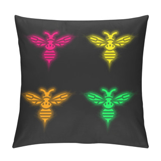 Personality  Bee Four Color Glowing Neon Vector Icon Pillow Covers