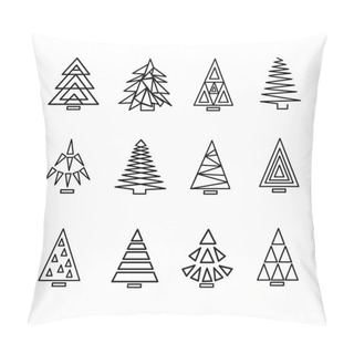 Personality  Set Of 16 Black And White Triangle Christmas Tree Icon. Simple Cute Isolated On White Background. Vector Illustration Pillow Covers