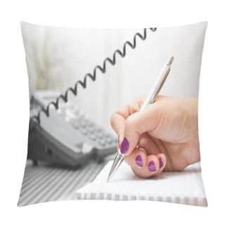 Personality  Businesswoman Is Talking On The Phone And Taking Notes Pillow Covers