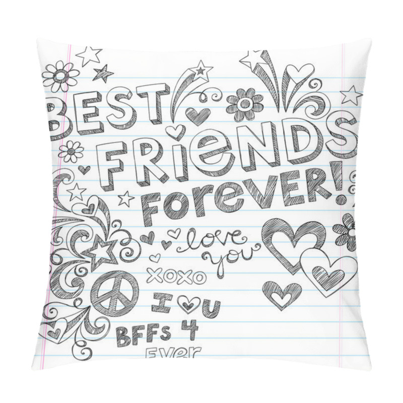 Personality  BEst Friends Forever BFF Back to School Sketchy Doodles Vector pillow covers