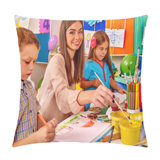Personality  Children With Teacher Painting On Paper Pillow Covers