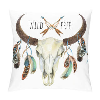 Personality  Cow Skull. Animal Skull With Feathers Pillow Covers
