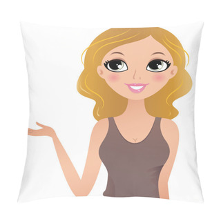 Personality  Cute Presenting Woman Isolated On White Pillow Covers