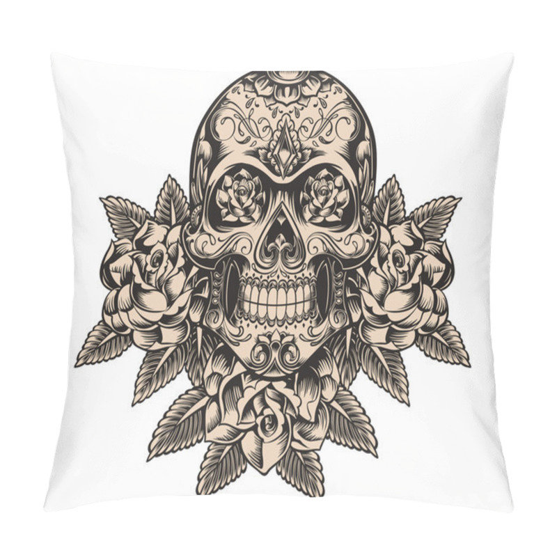 Personality  Skull And Roses Sketch Vector Pillow Covers