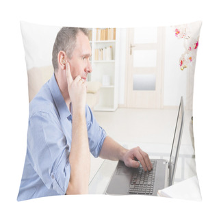 Personality  Hearing Impaired Man Working With Laptop Pillow Covers
