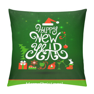 Personality  Fir Tree Forming From Letters. Happy New Year. Pillow Covers