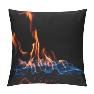 Personality  Close Up View Of Burning Orange And Blue Flame On Black Background Pillow Covers