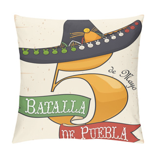 Personality  Number Five, Ribbon And Charro Hat For Cinco De Mayo, Vector Illustration Pillow Covers