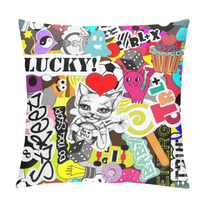 Personality  Colorful stickers background pillow covers