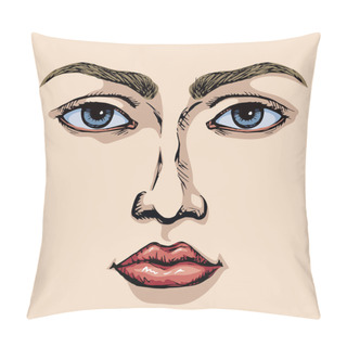 Personality  Woman Face. Vector Drawing Icon Pillow Covers