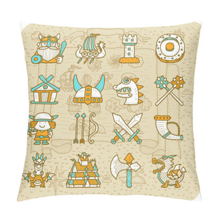 Personality  Hand Drawn Viking Pirate Icon Set Pillow Covers