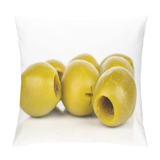 Personality  Green Pitted Olive Fruit Isolated On White Pillow Covers