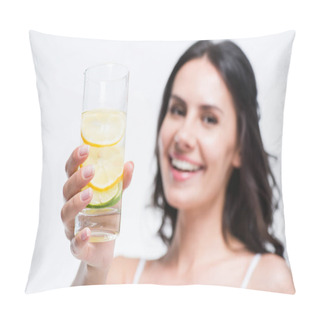 Personality  Woman Holding Glass Of Water With Lemon Pillow Covers