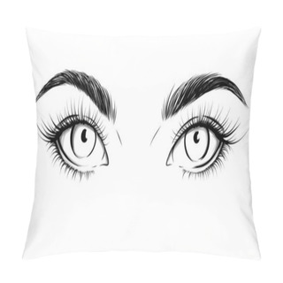Personality  Eyes Looking Straight. Sexy Look. Fashion Illustration. Eye With Eyebrows And Long Eyelashes. Vector EPS 10. Pillow Covers