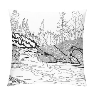 Personality  Landscape With Waterfall. Hand Drawn Patterns For Coloring. Freehand Sketch Drawing For Adult Antistress Coloring Book  Pillow Covers