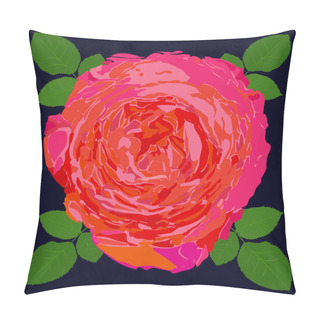 Personality  An Image Of A Red Rose On  Background With Green Leaves. Bud Blooming Rose With Leaves. Botanical Illustration Of A Flower. Pillow Covers