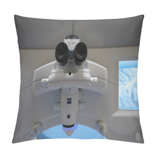 Personality  Basra, Iraq - MAY 25, 2021: Microscope Of Femto Smile Machine For Refractive Surgery Operations Pillow Covers