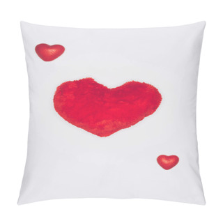 Personality  Top View Of Red Hearts Composition Isolated On White, St Valentines Day Concept Pillow Covers