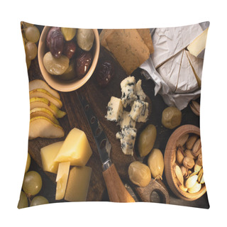 Personality  Top View Of Food Composition On Wooden Background Pillow Covers