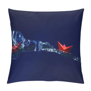 Personality  Red Paper Boats Escape On A Water Splash From A Bottle, Dark Blu Pillow Covers